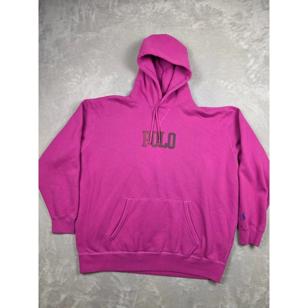 Polo Ralph Lauren Hoodie Mens XL Pink The Big Fit Spellout Pullover Sweatshirt